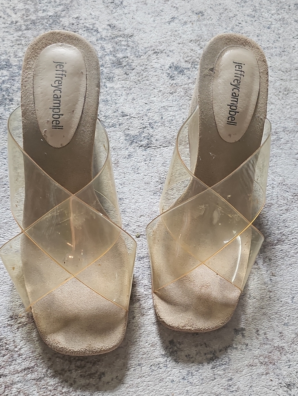Jeffrey Campbell Clear Cross-Strap Slide Sandals in Nude/Clear